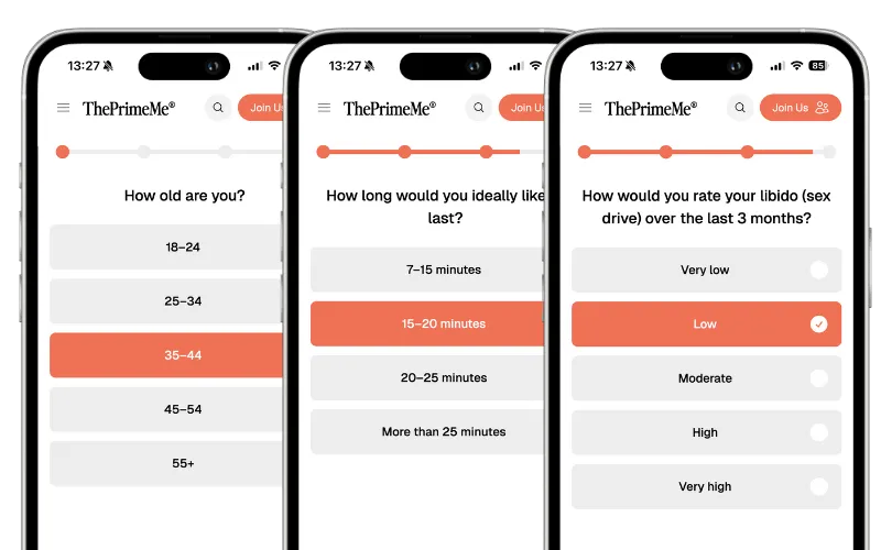 Step 1 – Take a quick quiz to personalize your sexual health and stamina program